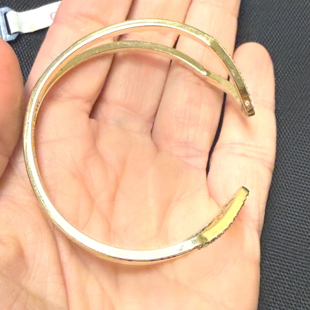 Victoria's Secret Gold Tone Crystal V‎ Shape Double Band Open Cuff Bracelet